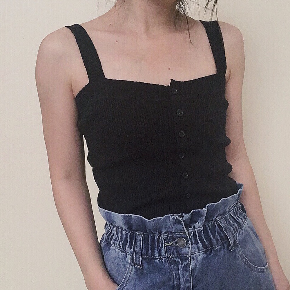 Ribbed Button-down tank top in natural